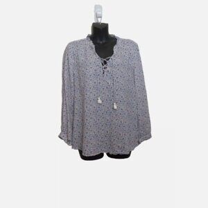 Paige Size Large Floral Blouse Top Long Sleeve Boho Lace Up V Neck